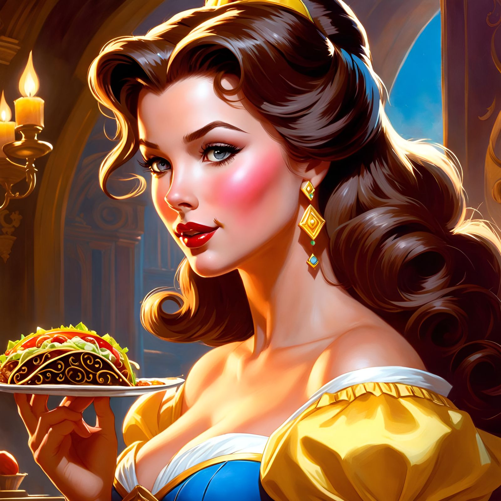 Princess Belle and Taco, Hyperdetailed Digital Art
