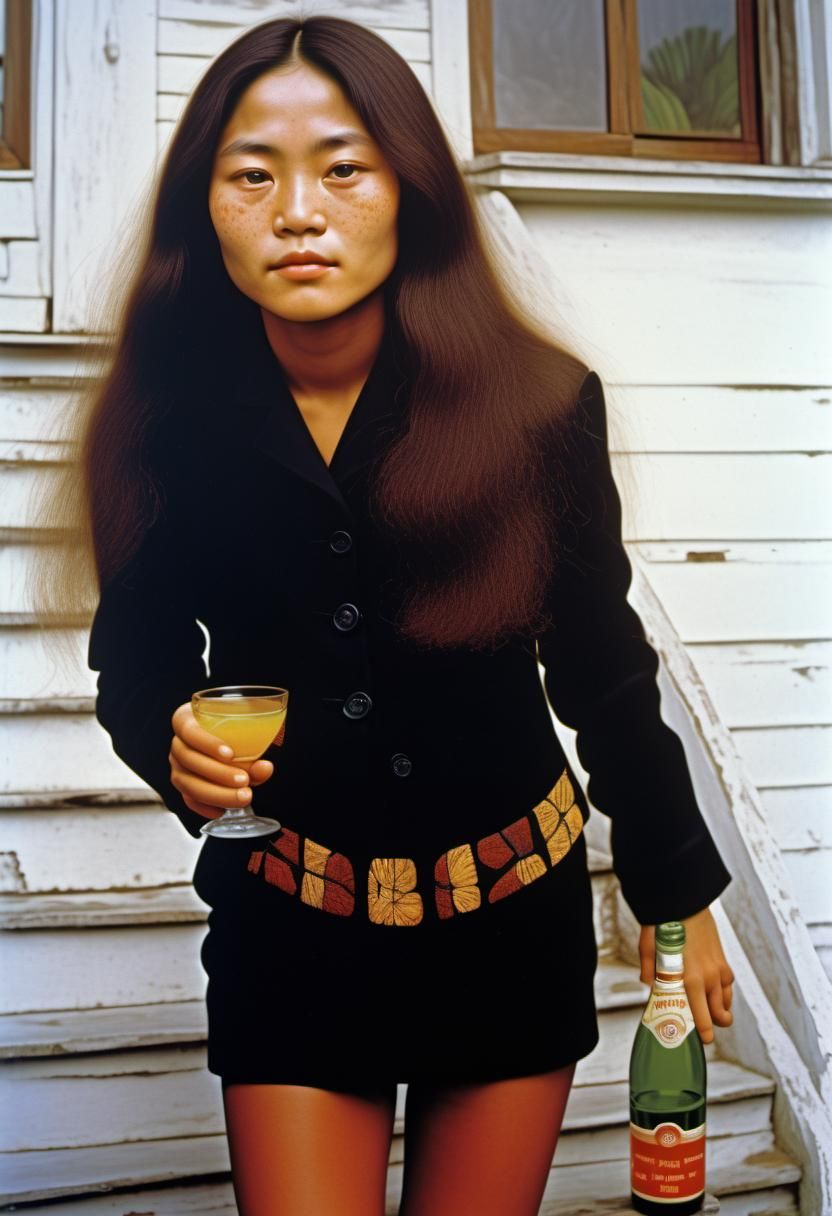 Psychedelic Sixties Illustration of Woman with Cocktail