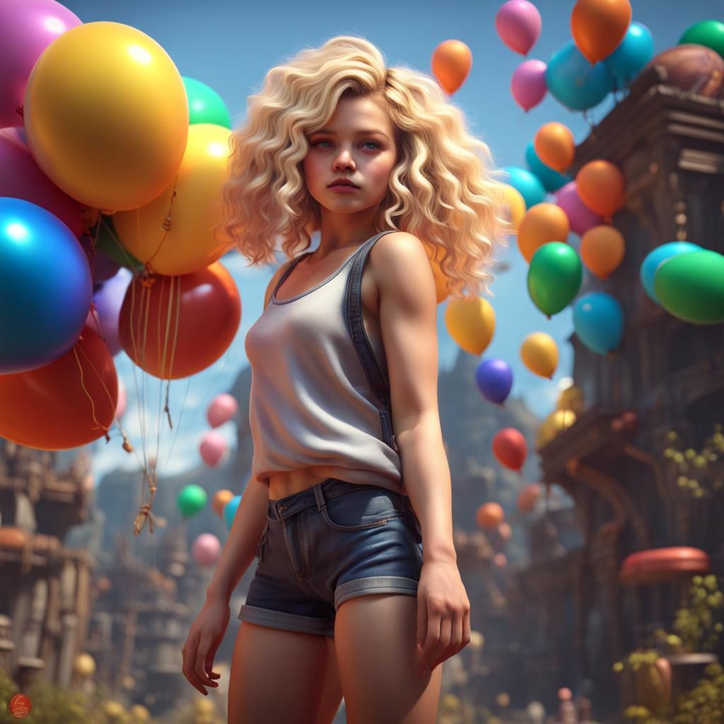 Girl Surrounded by Balloons: Fantasy Concept Art