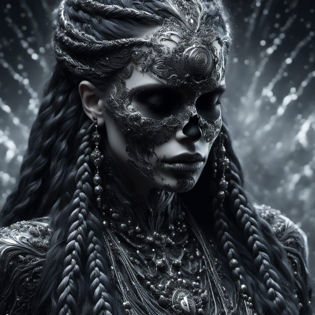 Crying Skull and Viking Woman in Hyperrealism