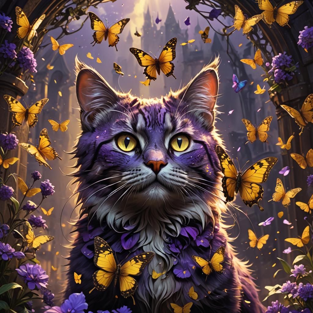 Butterfly on Cat's Nose: Dark Fantasy Art