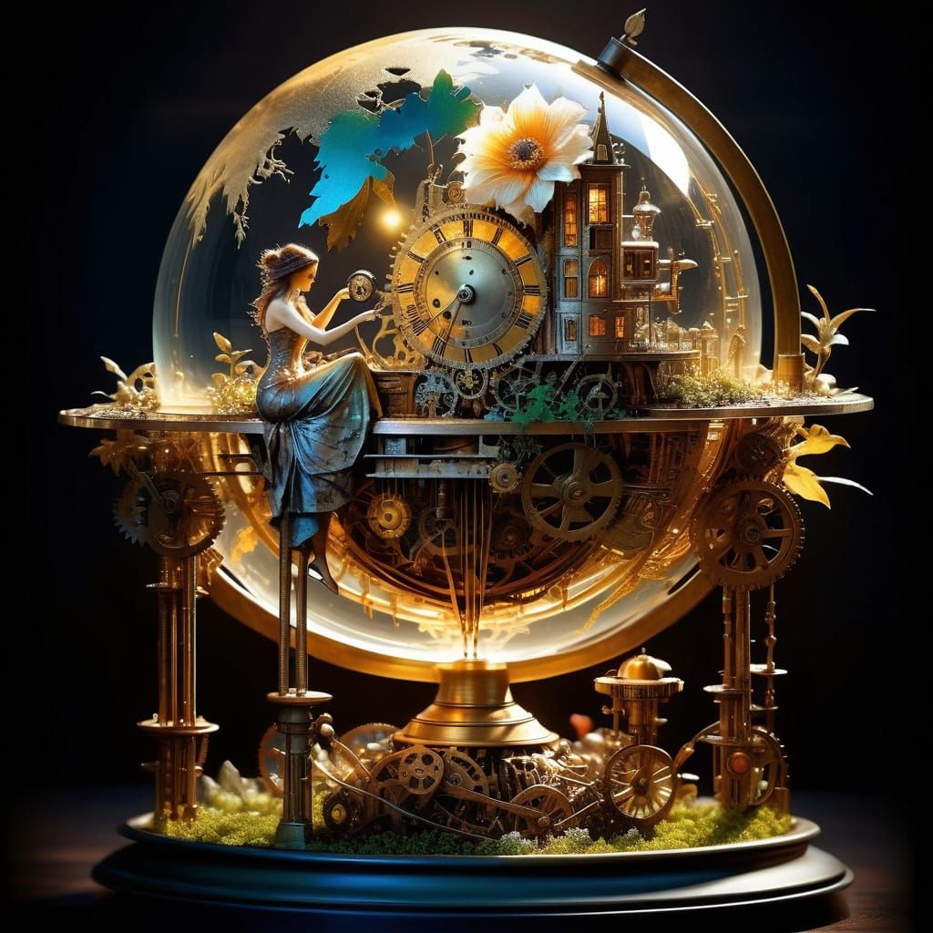 Steampunk Fantasy Globe with Glowing Fairytale Interior