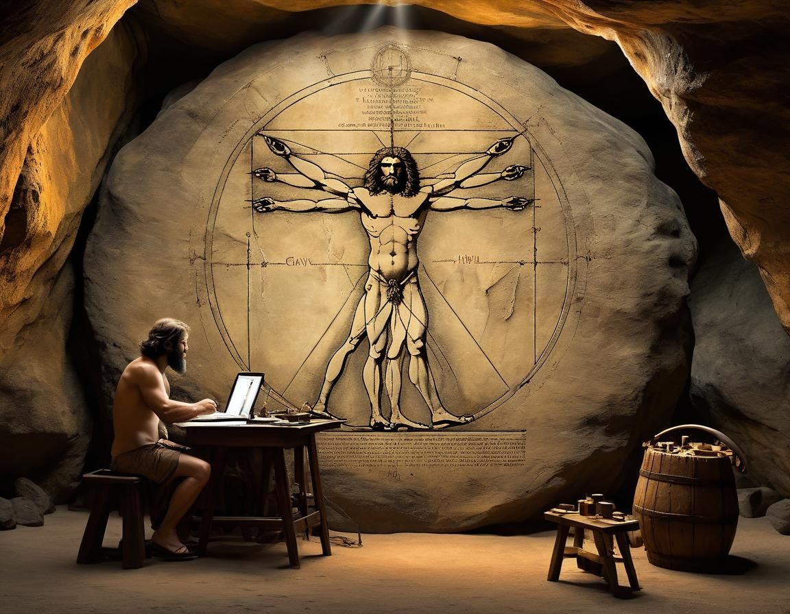 Caveman Recreates Vitruvian Man in Stone Age Art