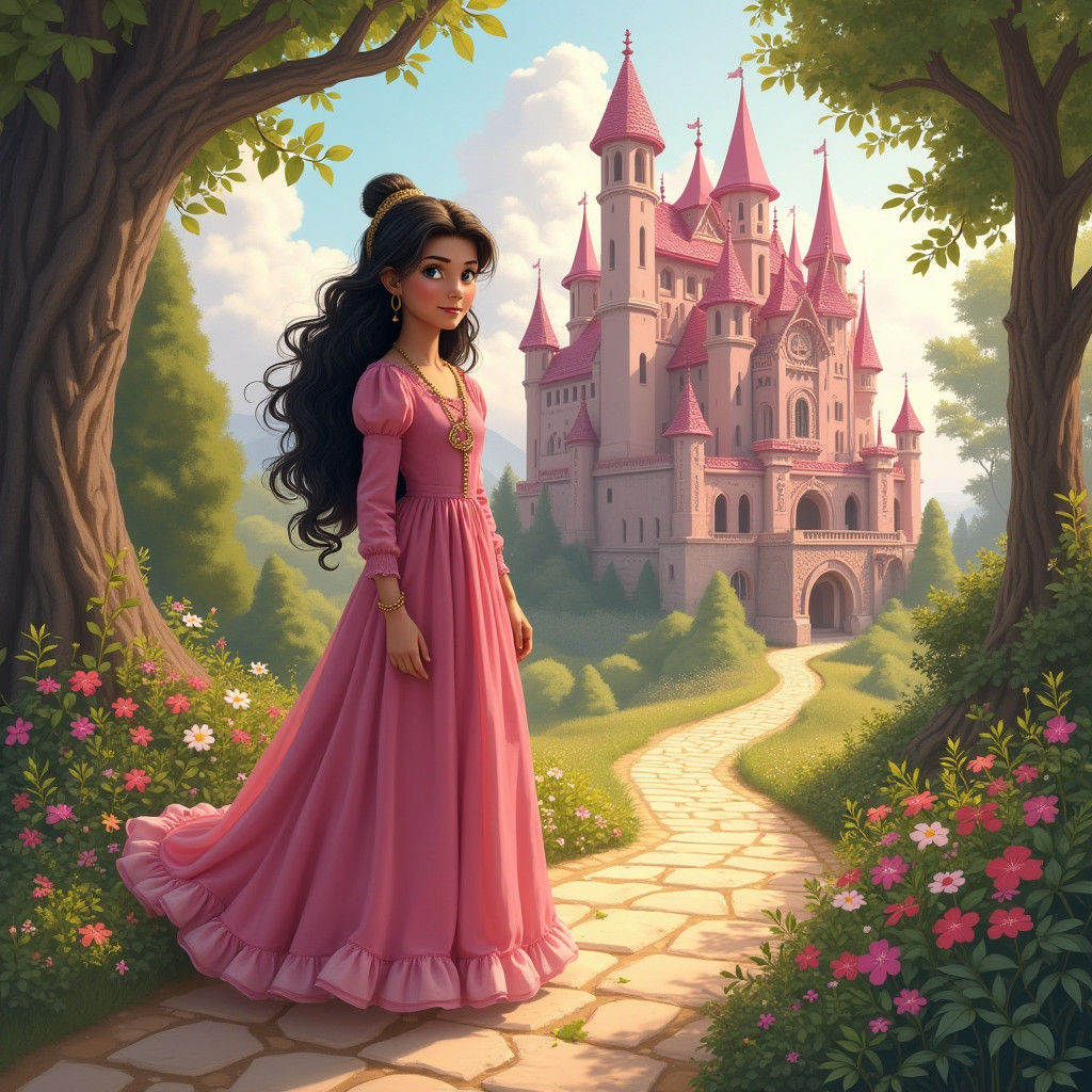 Dreamy Jewish Princess in Pink Palace, Art Nouveau Style