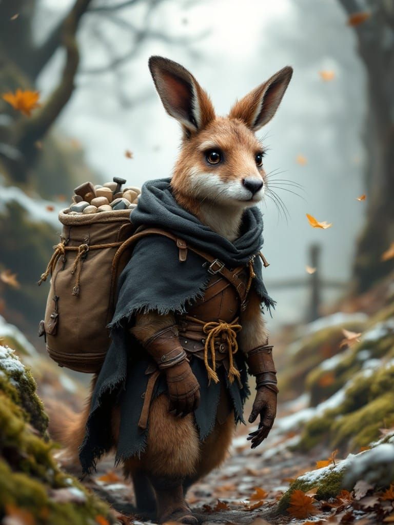 Anthropomorphic Kangaroo in a Winter Wonderland