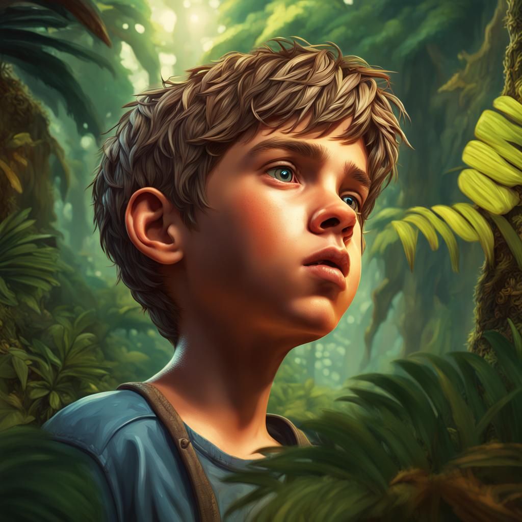 Boy Named Oliver in Jungle: 3D Illustration