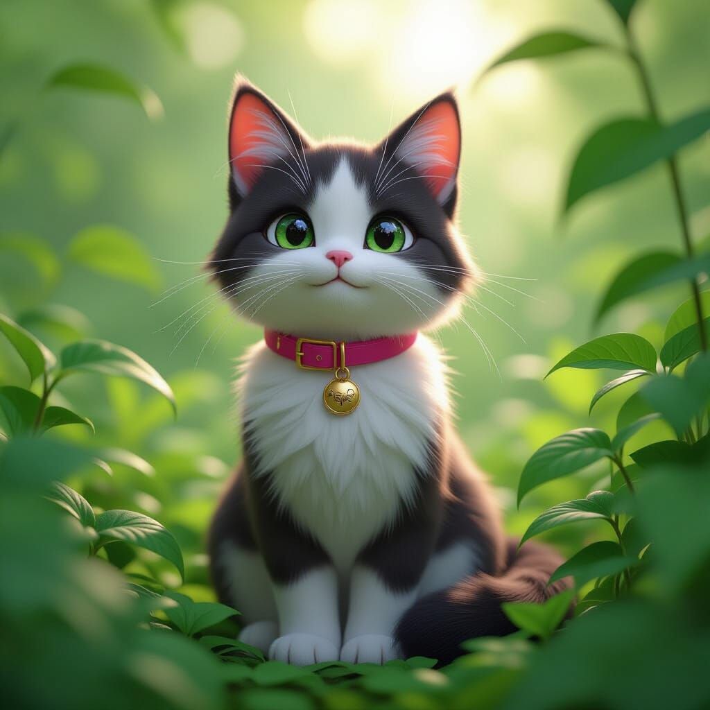 Strawberry Cat in Anime Style with Pink Collar