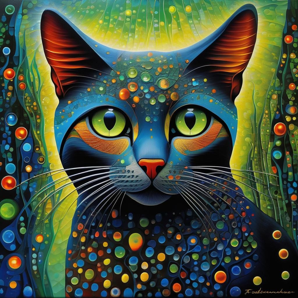 Mystic Cat in Hundertwasser and Bosch Style