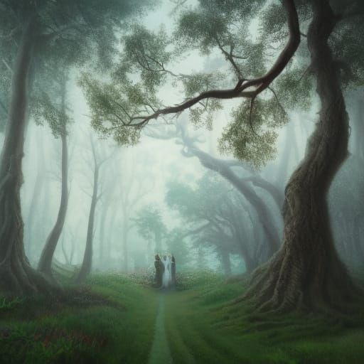 Ethereal Fantasy Landscape in the Style of Thomas Kinkade