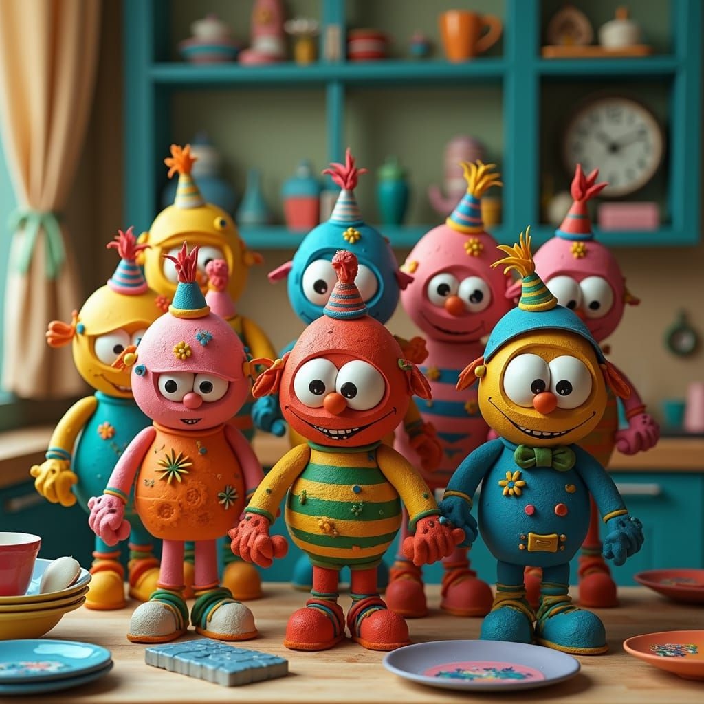 Vibrant Chunky Toys Amidst a Whimsical Kitchen Scene