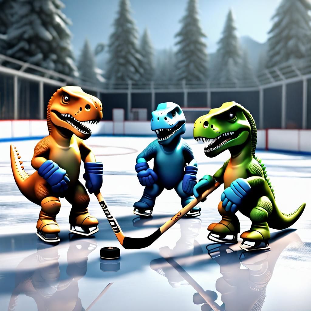 Dinosaur Hockey Team in 3D Style