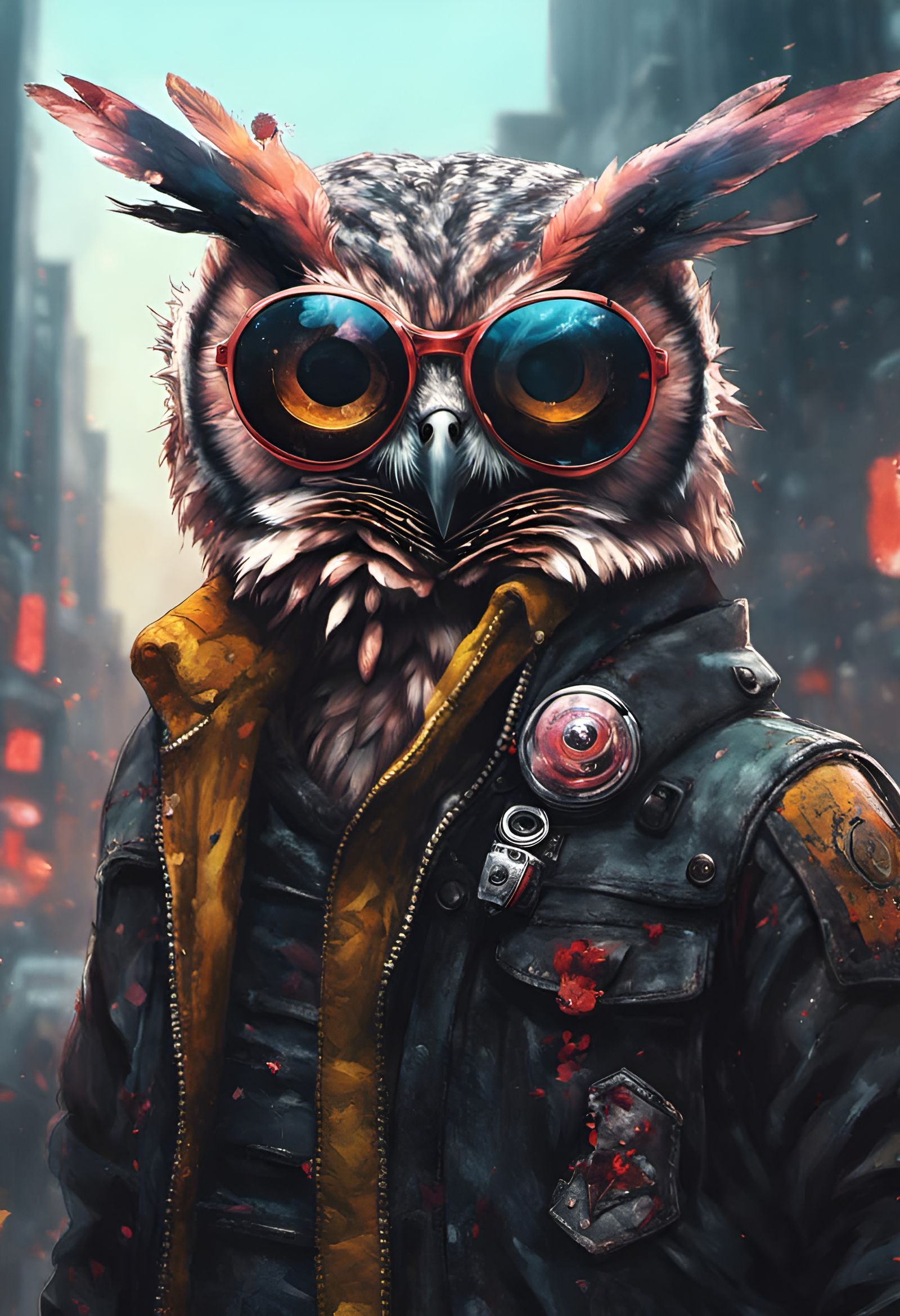 Punk Rock Owl in Cyberpunk Style Portrait