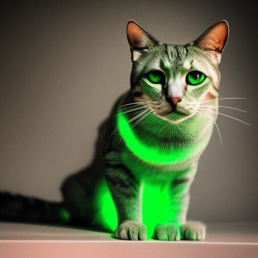 Glowing Green Cat in Hyperrealistic Style