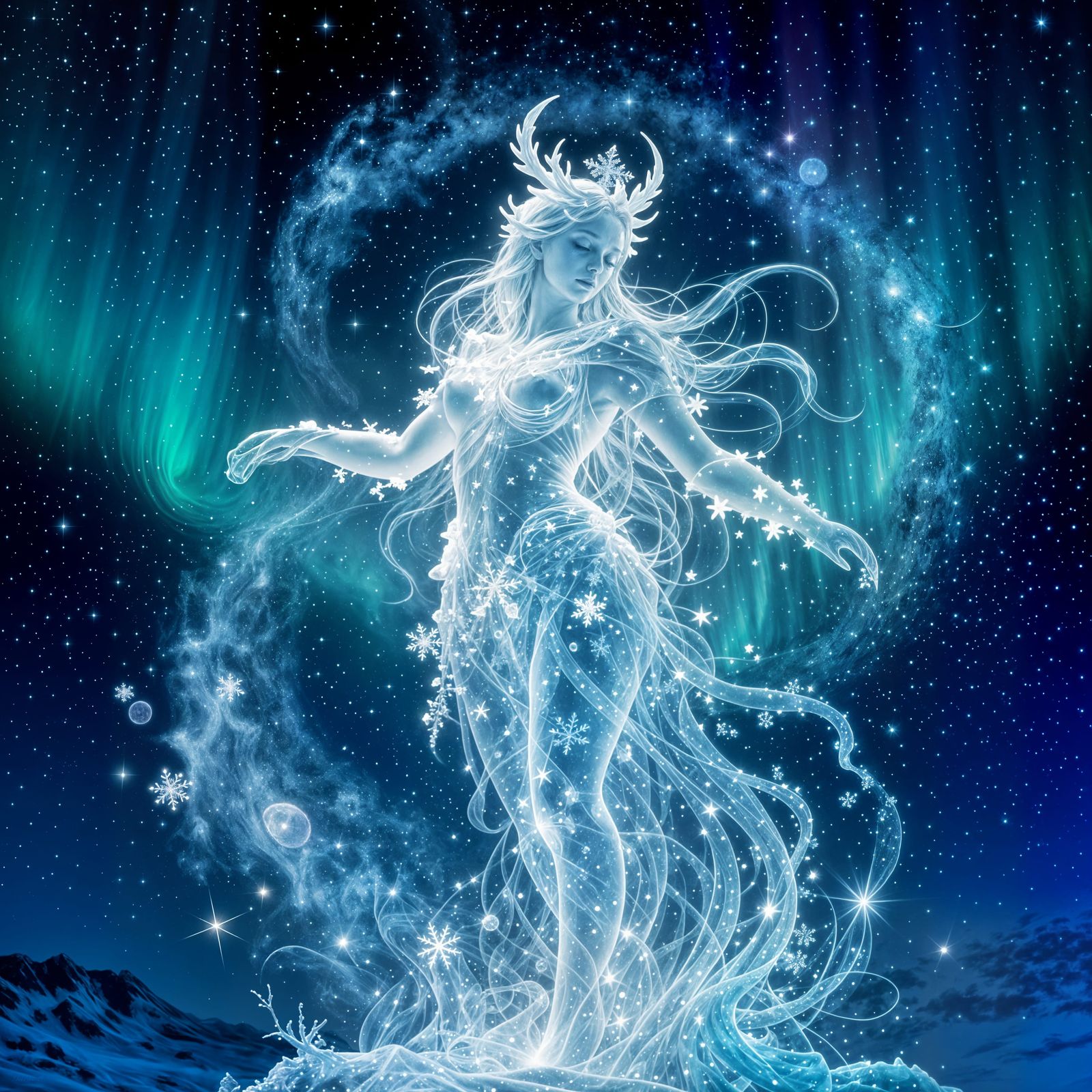Majestic Celestial Being of Shimmering Snowflakes