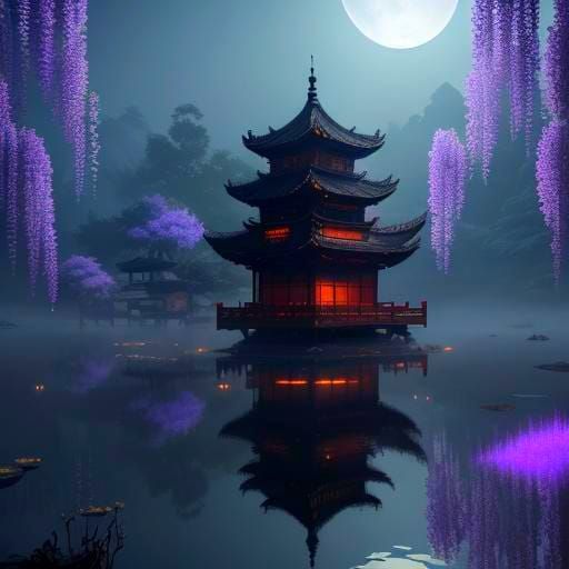 Glowing Lanterns in a Night Sky, Digital Painting