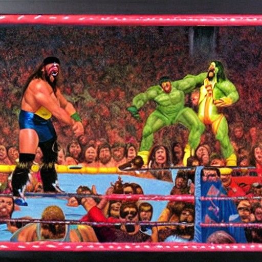 Wrestling Rivals: Savage vs. Hogan, an Oil Painting