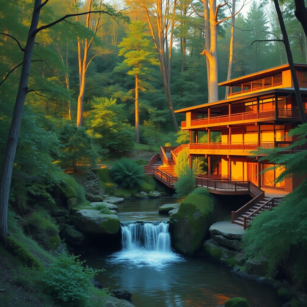 Impressionist Masterpiece: Fallingwater at Dusk
