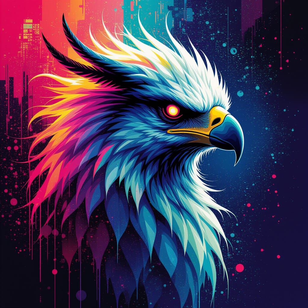 Surreal Hippogriff Portrait in Glitch Art Style