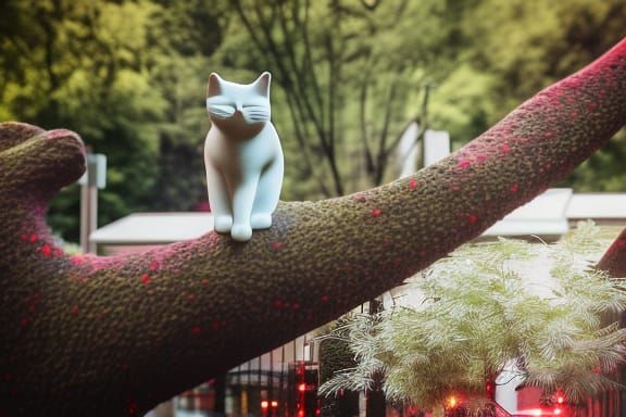 Cat Statue Bathed in Red Light