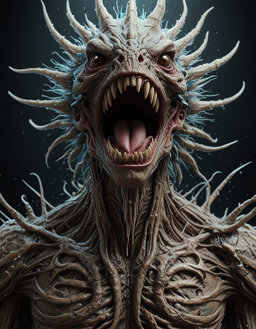 Iridescent Feather Monster Hybrid with Tentacles