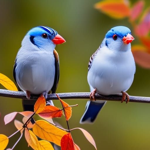 Hyperrealistic Zebra Finches in Autumn