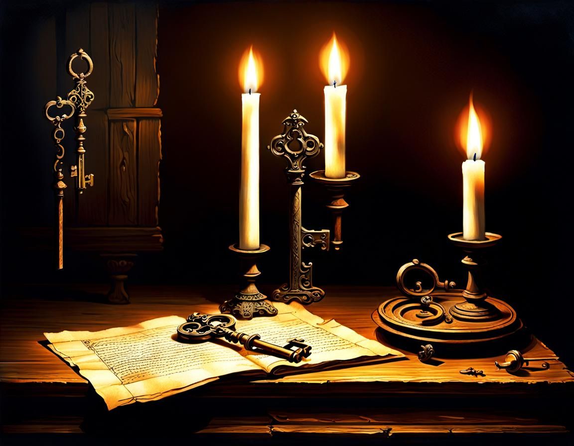 Ancient Key Emits Smoke in Gothic Setting