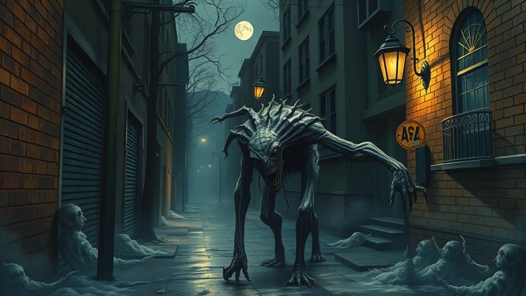 Nightmarish Creature Lurking in Surreal Cityscape