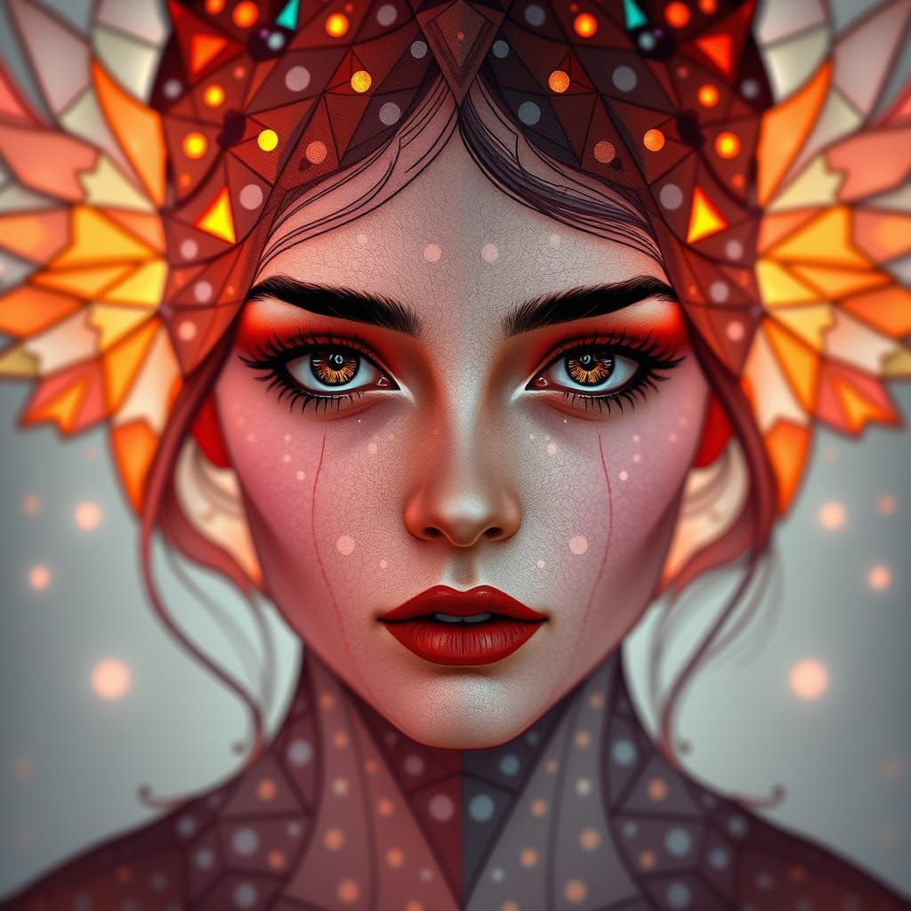 Abstract Surrealist Portrait in Stained Glass Style