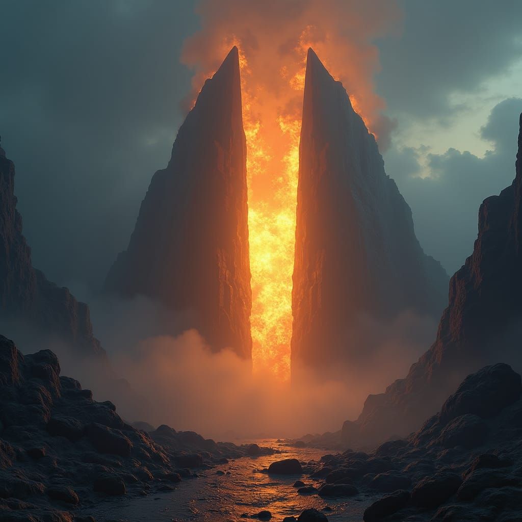 Mystical Burning Veil Rises in Fantasy Landscape