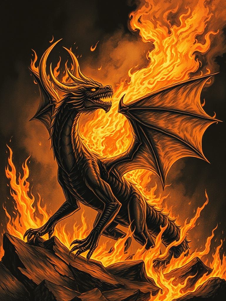 Fiery Dragon in Dark Gothic Horror Style