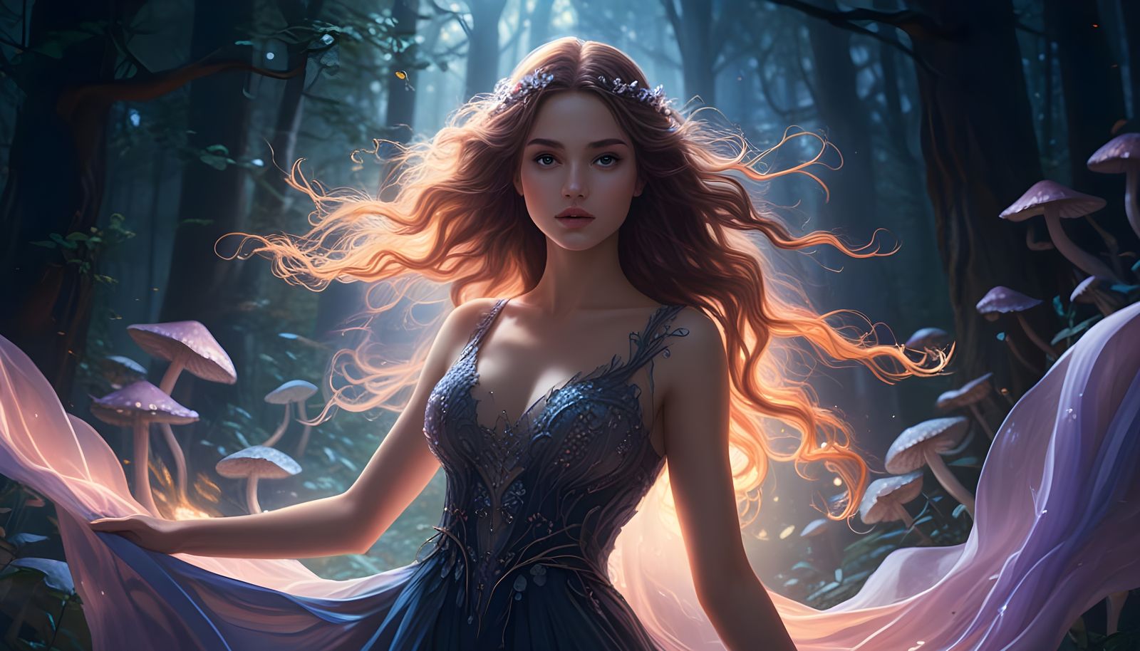 Enchanted Forest Spirit in Ethereal Gown