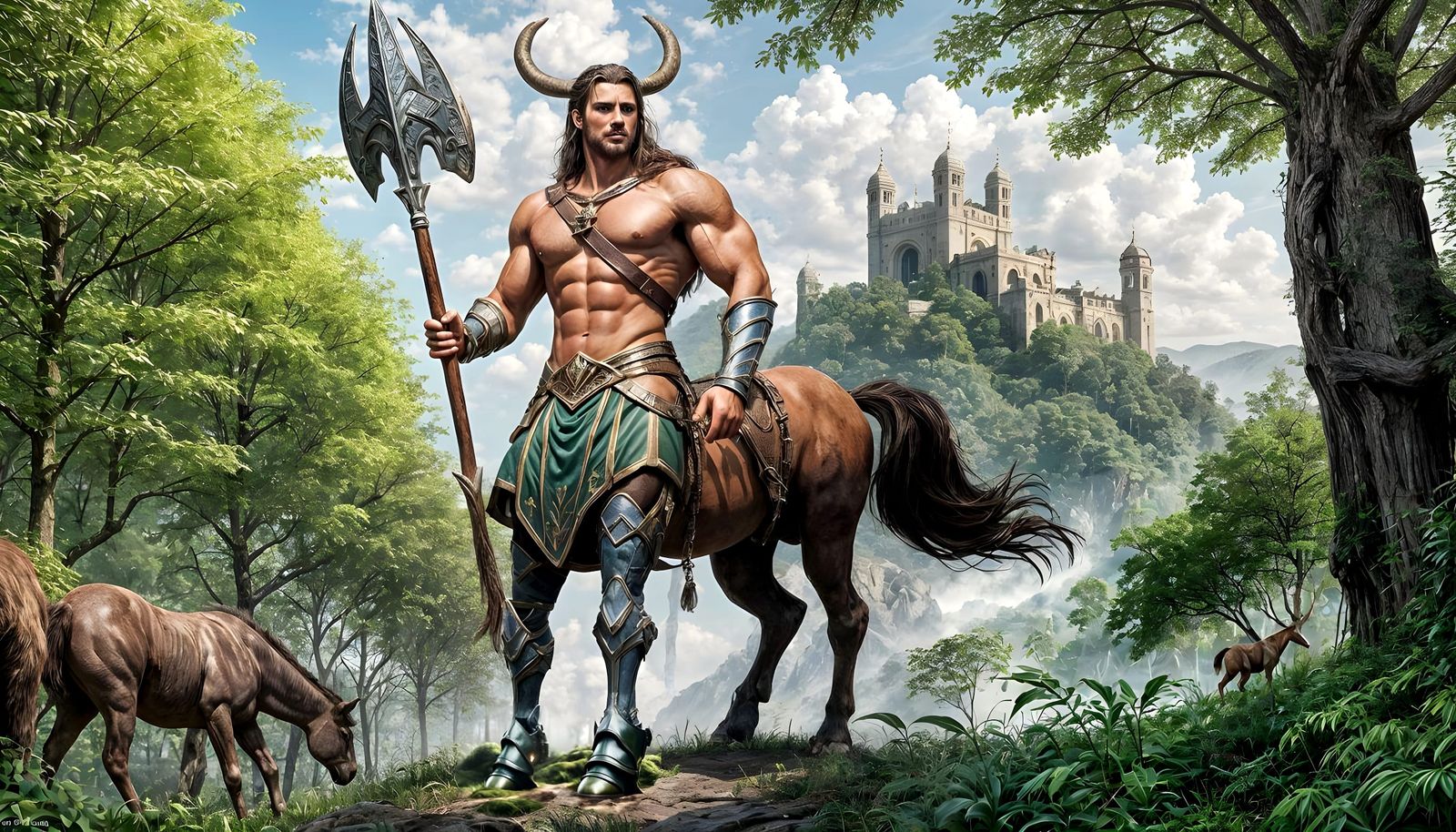 Realistic Centaur Warrior in Forest Environment