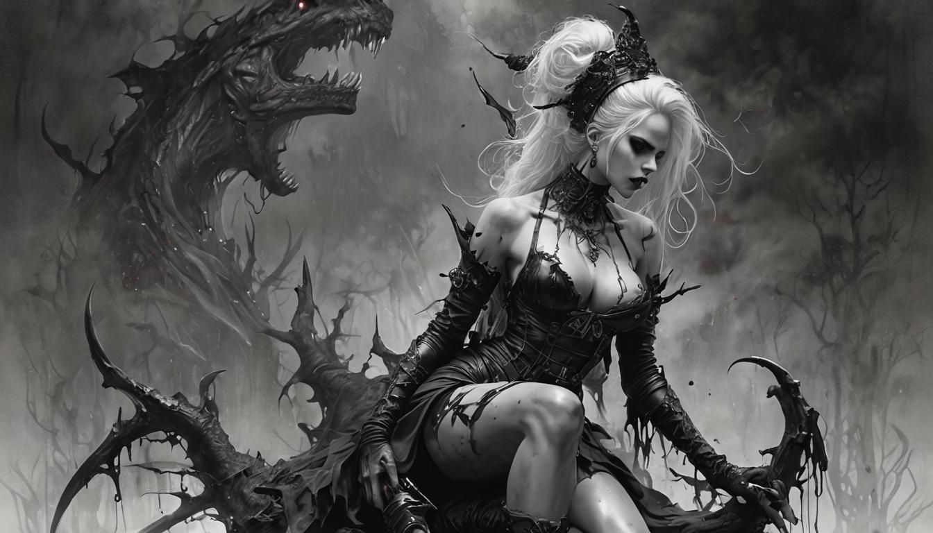 Vampire in a Dark, Gothic Atmosphere, with Sharp Canines