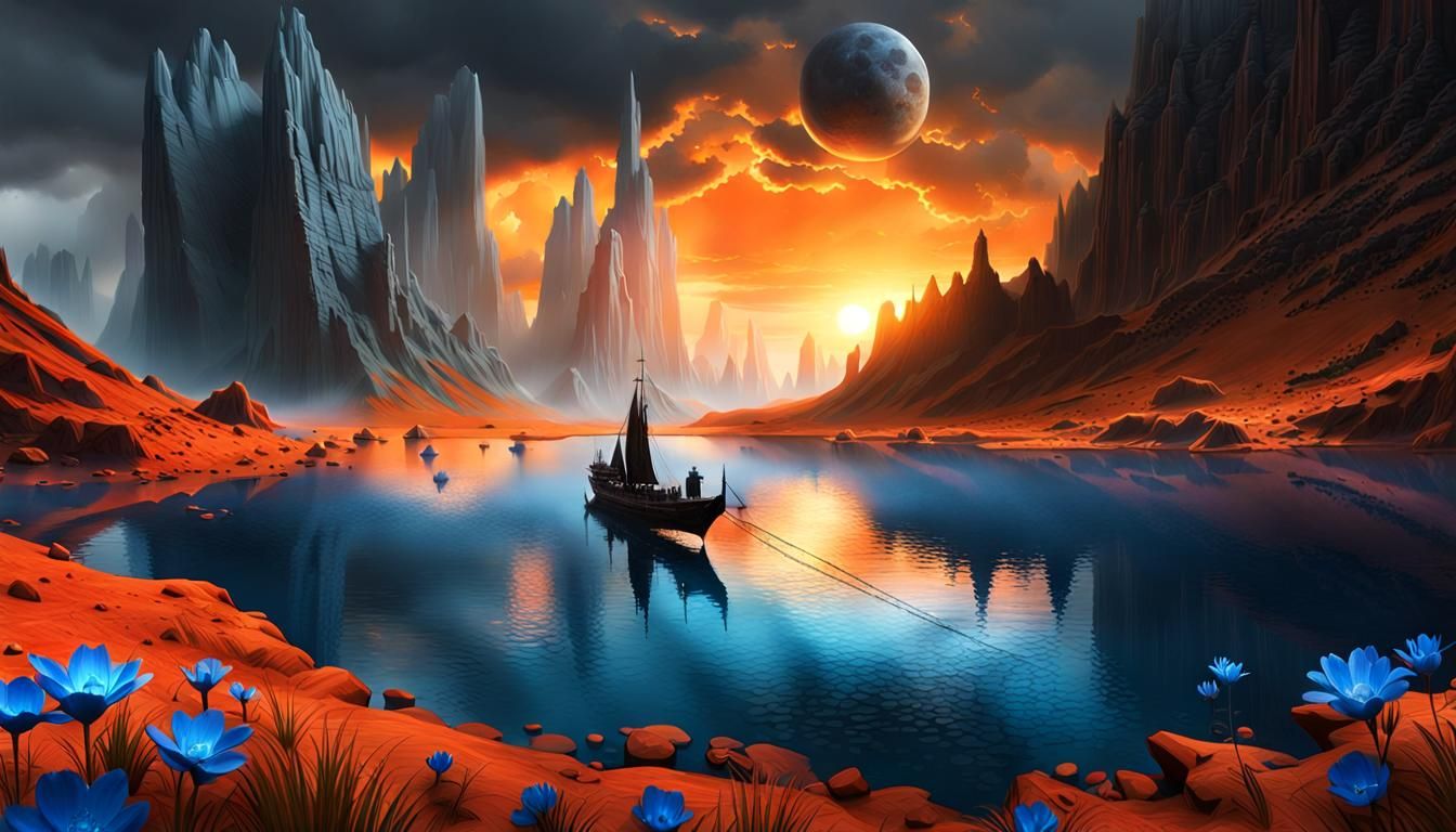Otherworldly Landscape with Alien Ship, Digital Art