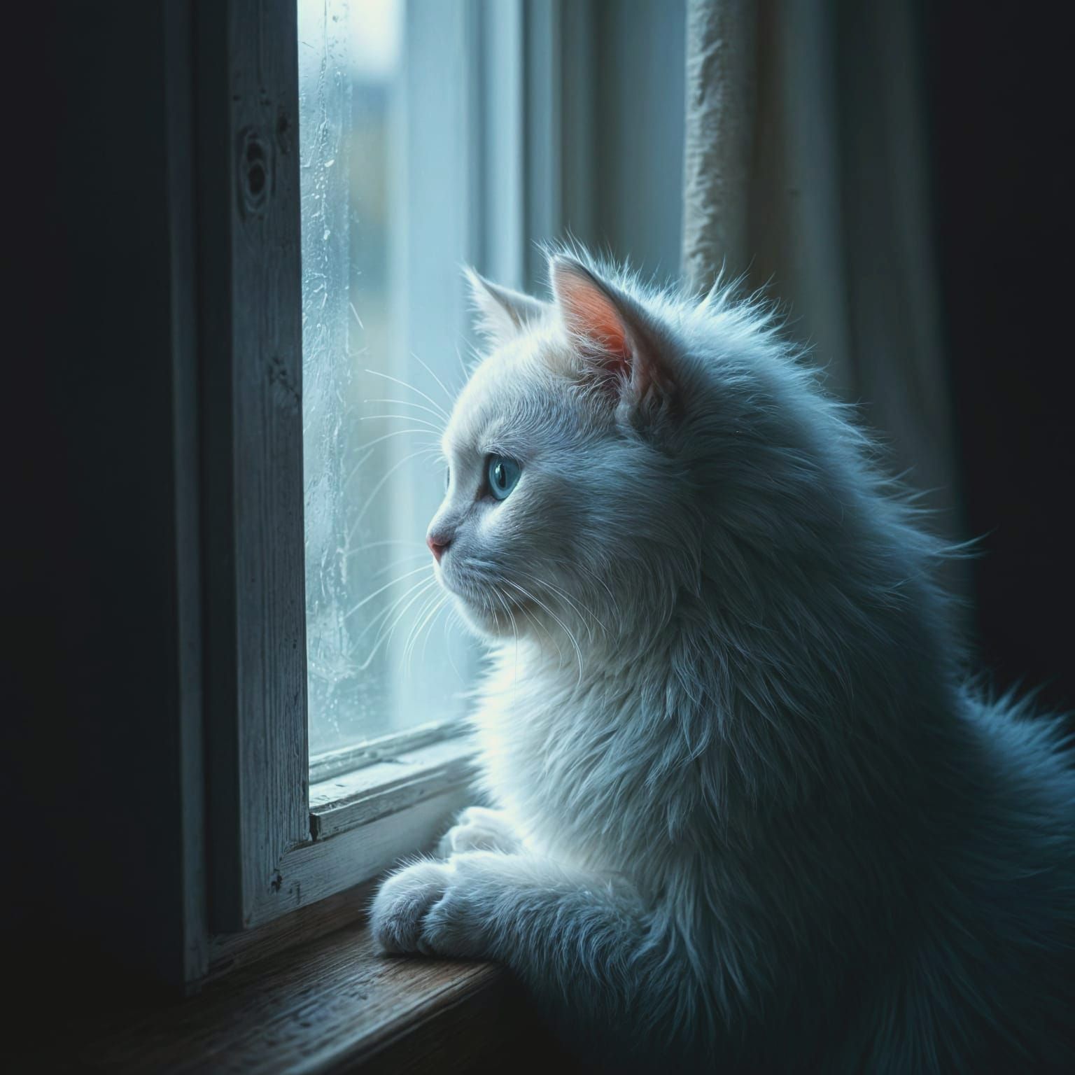 Ghostly Cat Contemplates the World Outside
