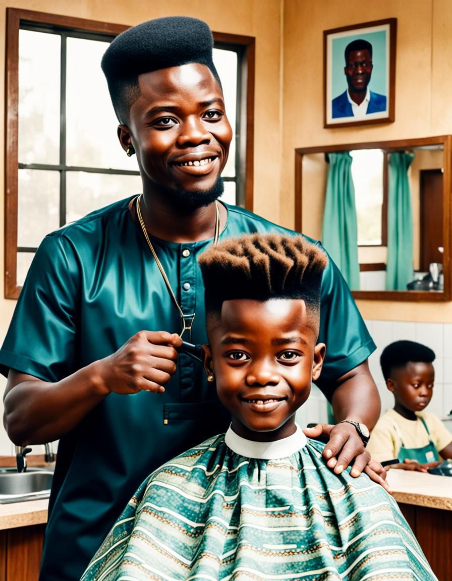 Mother and Child Haircut: Linocut Print