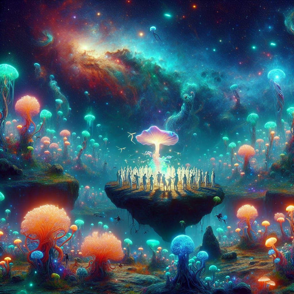 Alien Garden Party on Levitating Asteroid