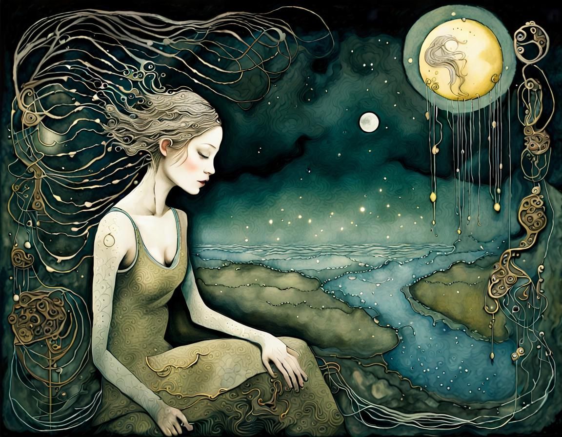 Medusa Portrait in Mixed Media Style