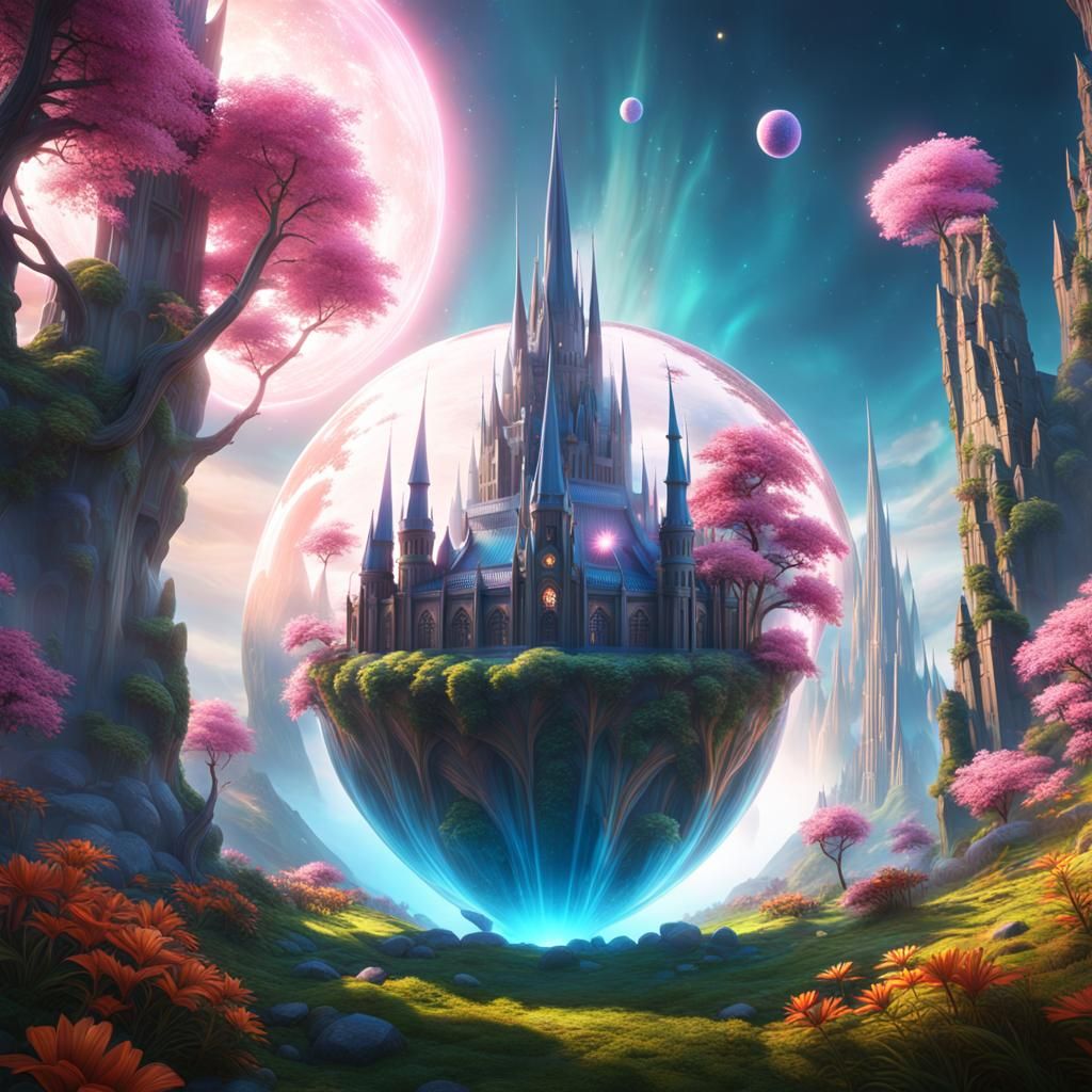Dreamlike Landscape in Magic Sphere: Digital Art