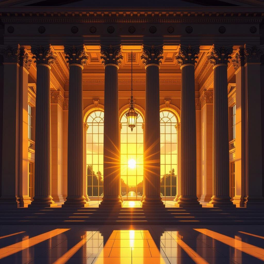 Neoclassical Democracy Building at Sunset