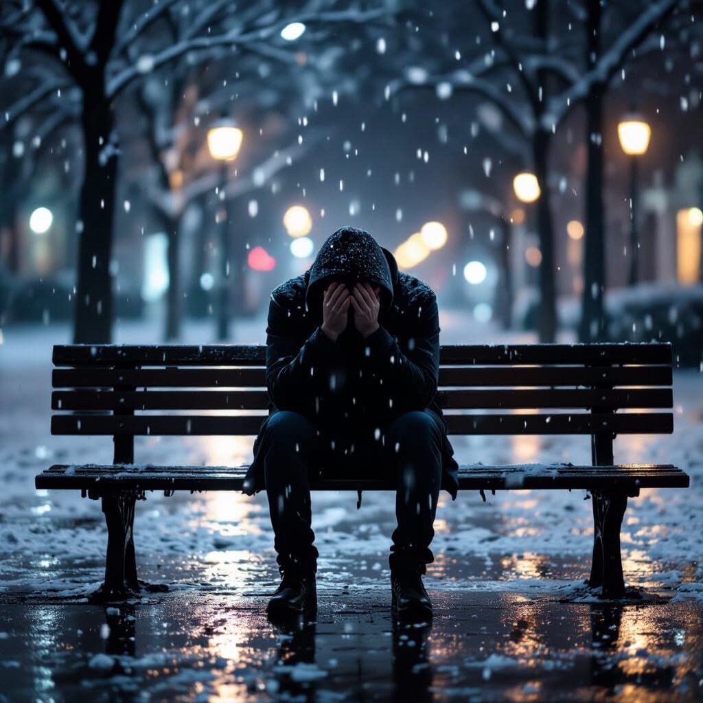 Lonely Figure in Moody Night Rain, Cinematic Shot