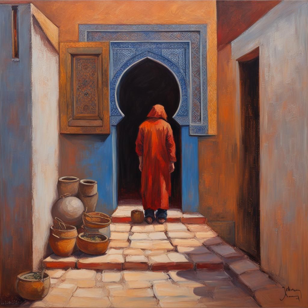 Moroccan Grief: An Abstract Oil Painting of Spiritual Emerge...