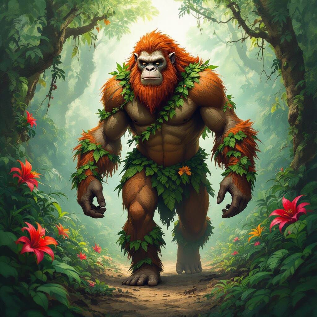 Giant Ape in Rainforest, Frazetta and Loish Style