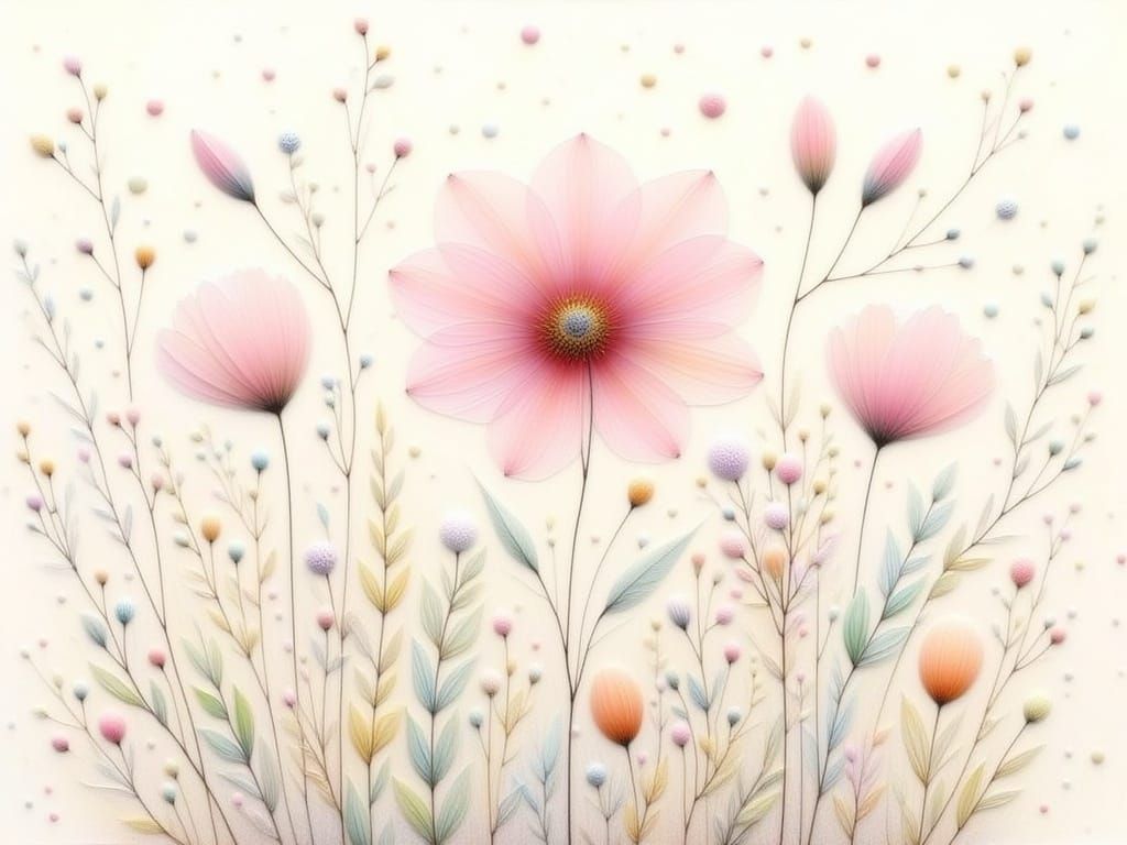 Ethereal Botanical Illustration in Soft Pastel Hues