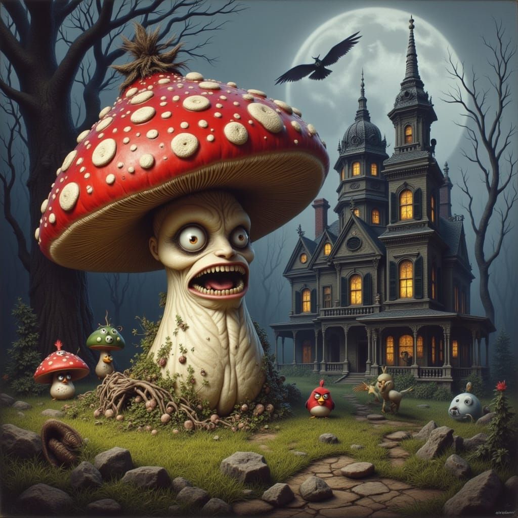 Mushroom Under Attack in Hitchcockian Style