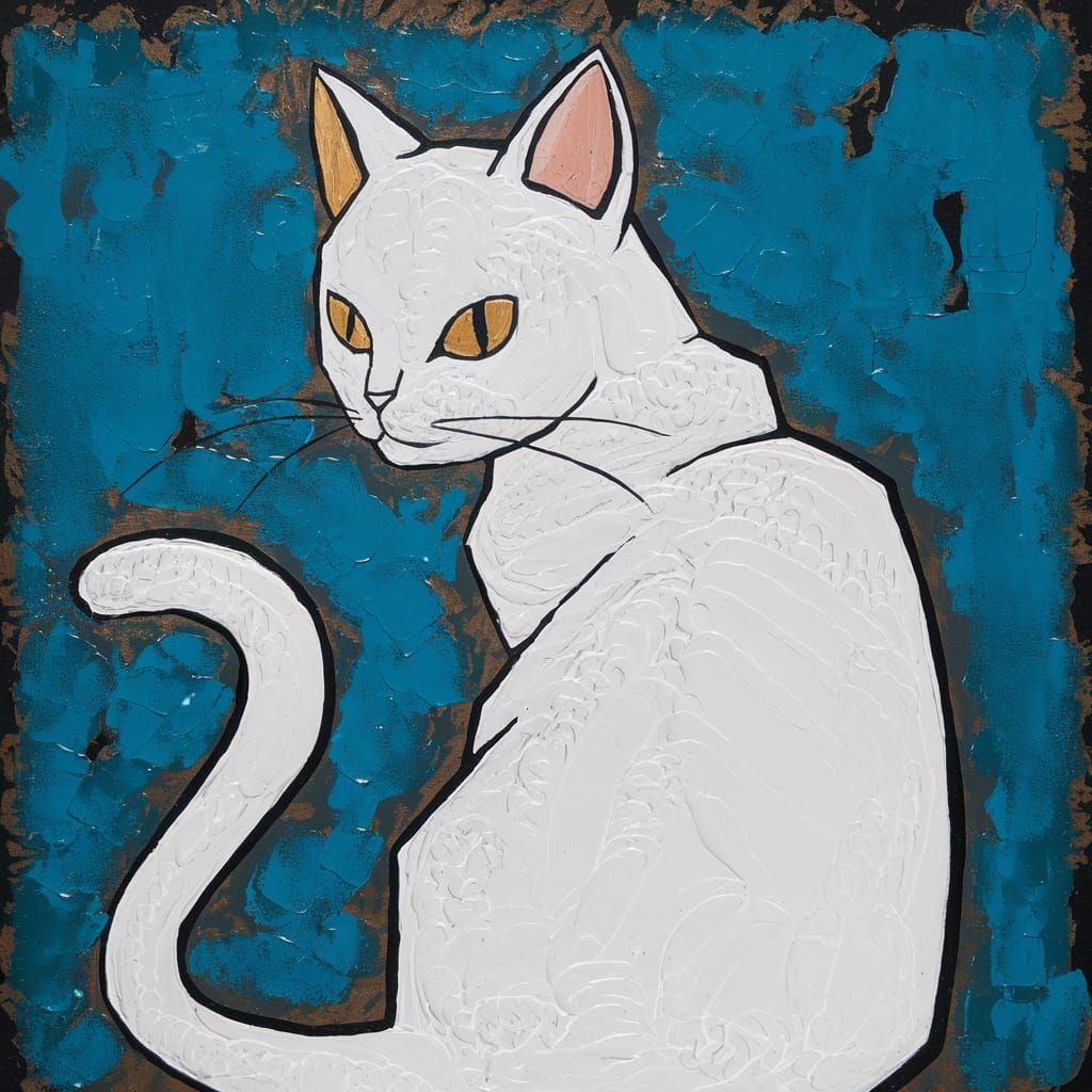 Abstract White Cat with Golden Eyes in Anime Style