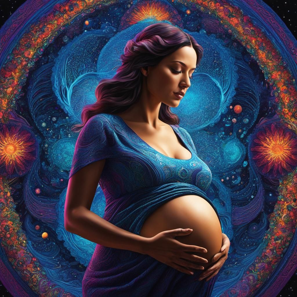 Pregnant Woman Awaits First Child in Psychedelic Art