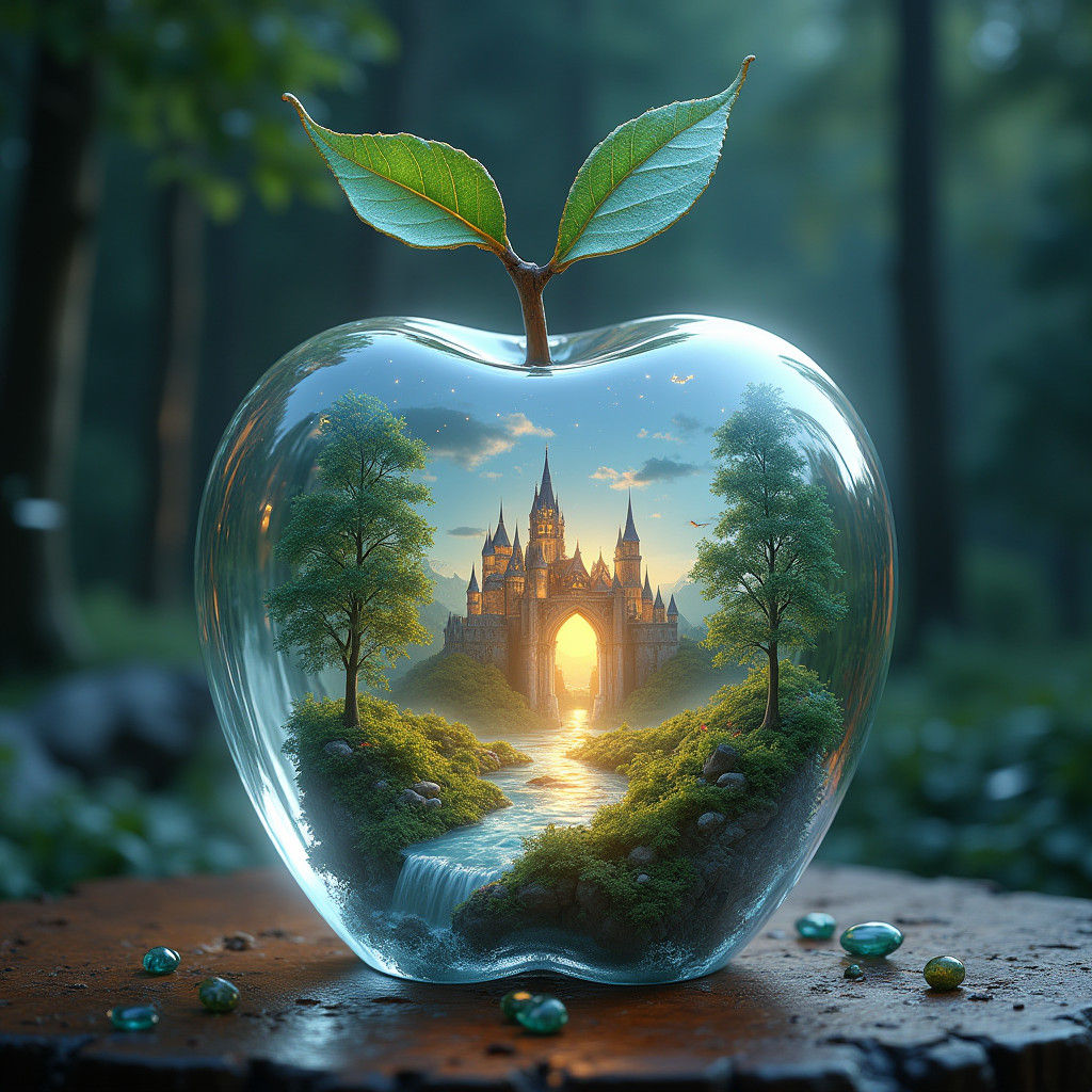 Ethereal Elvish Realm Encased in Crystal Apple
