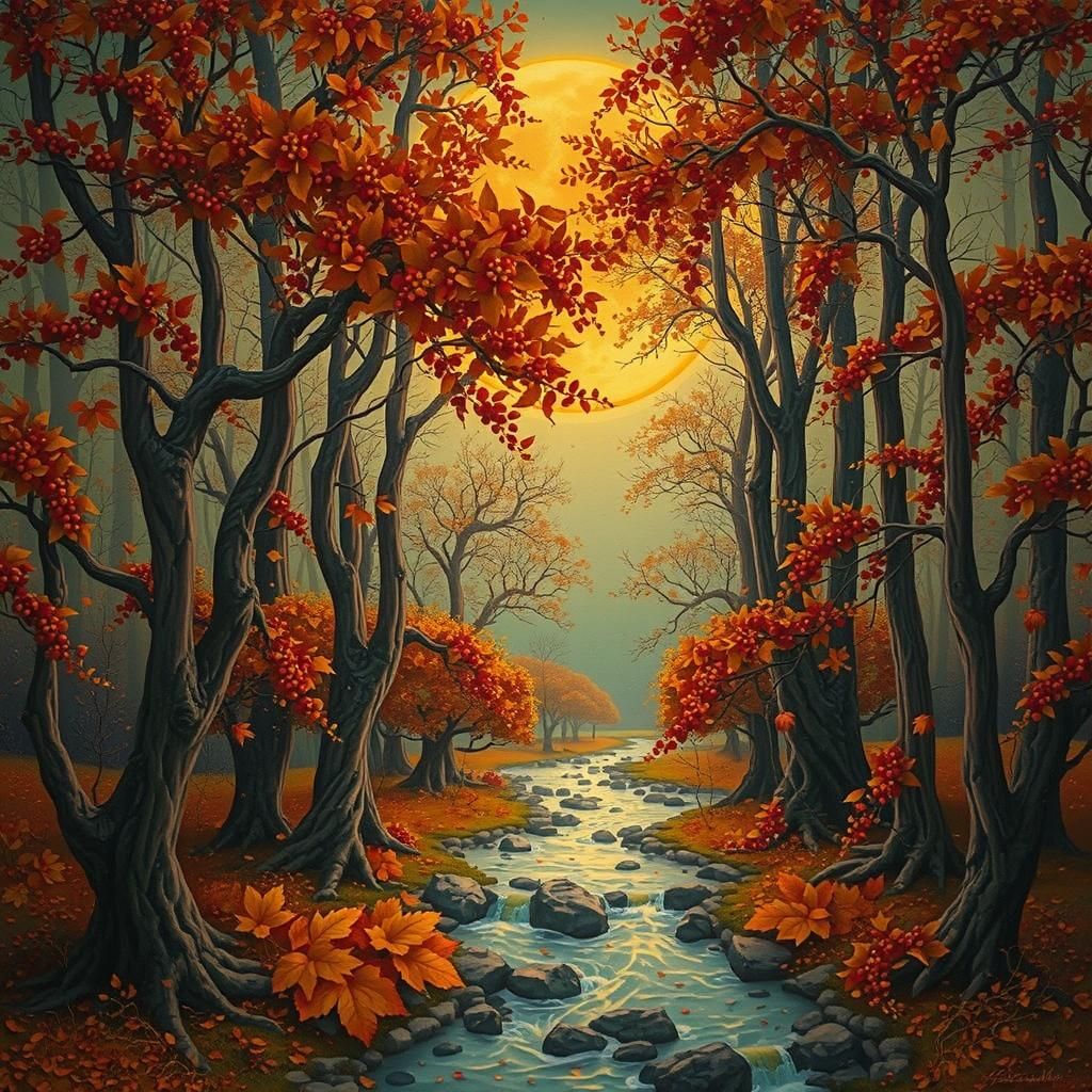 Autumnal Art Nouveau Collage of Textures and Colors