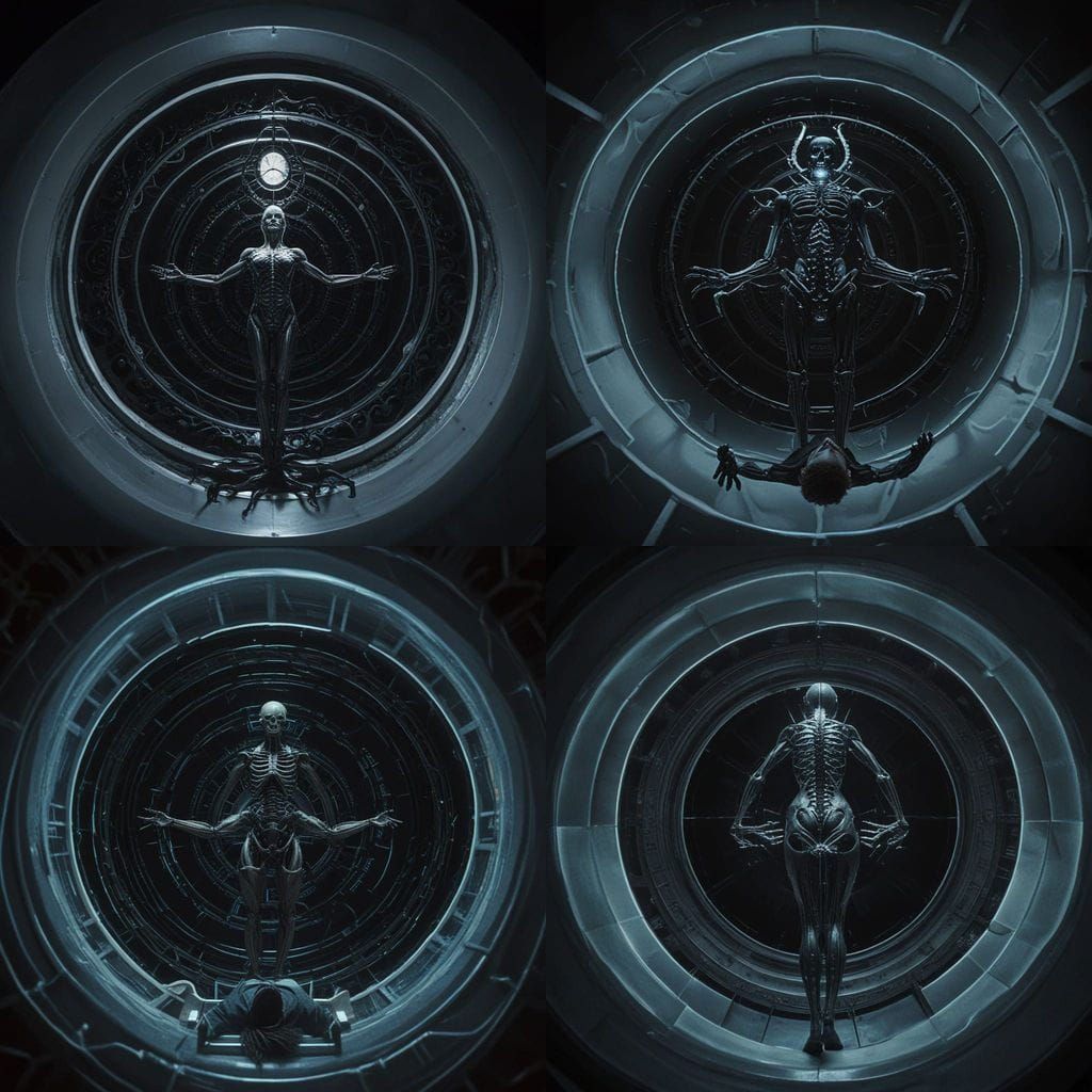 Surreal Humanoid in a Dark Industrial Bio Lab